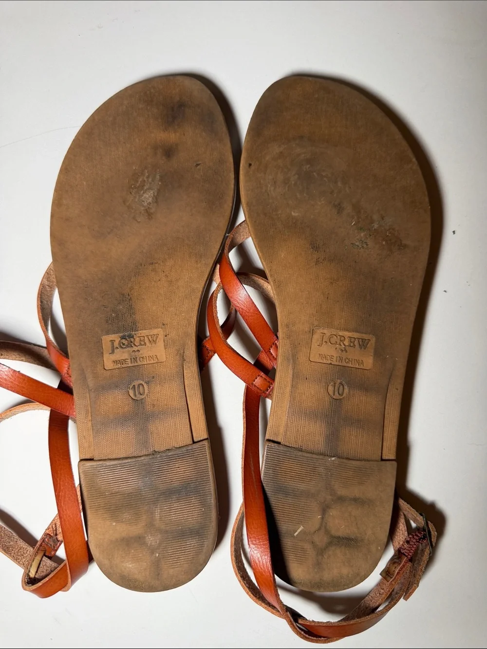 J. Crew brown Cognac Leather Strappy Ankle Sandals flip flops summer shoes